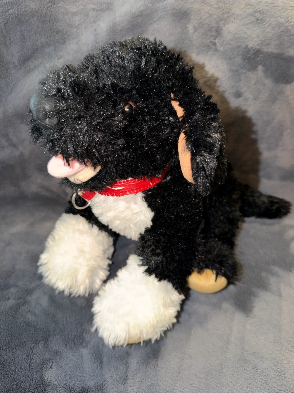 Build-A-Bear Black & White Puppy Portuguese Water Dog Plush Tongue Collar BAB